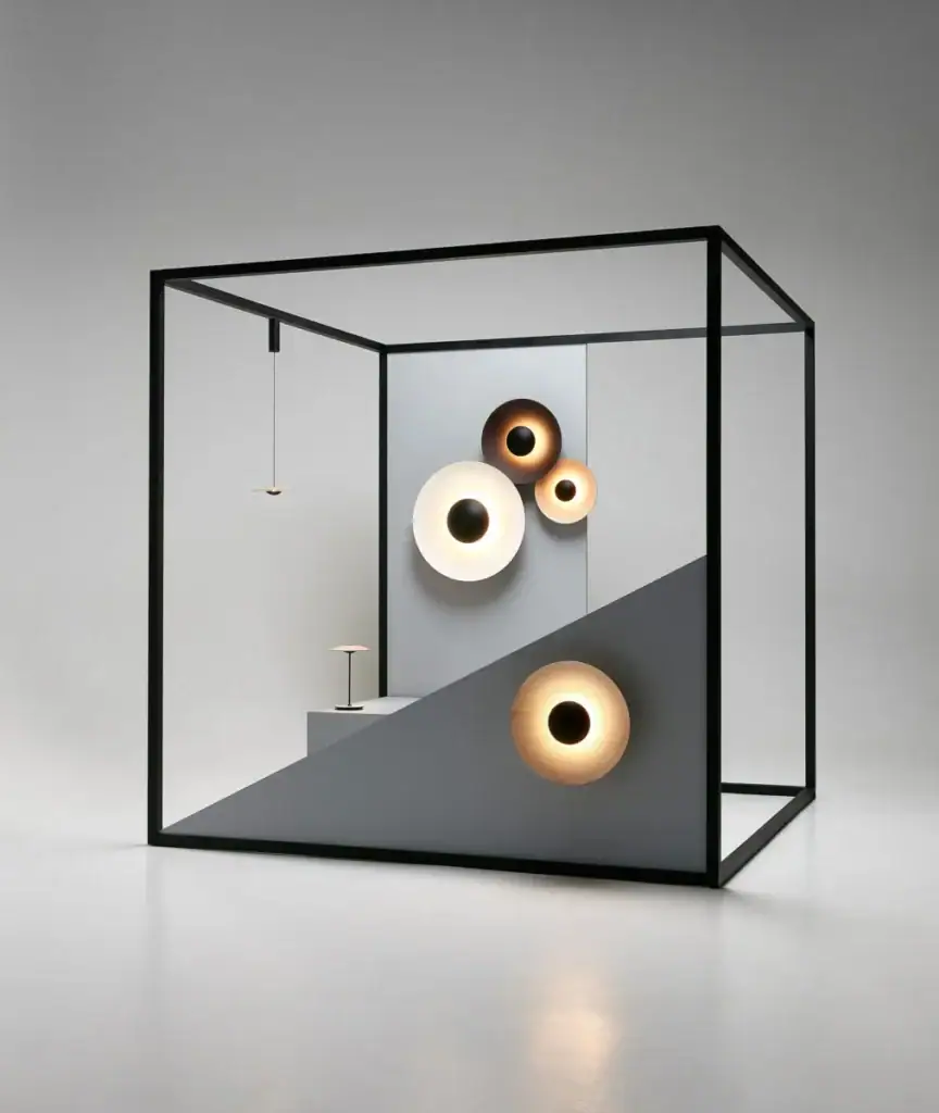 Marset Ginger wall light, group of fixtures staged in a display cube