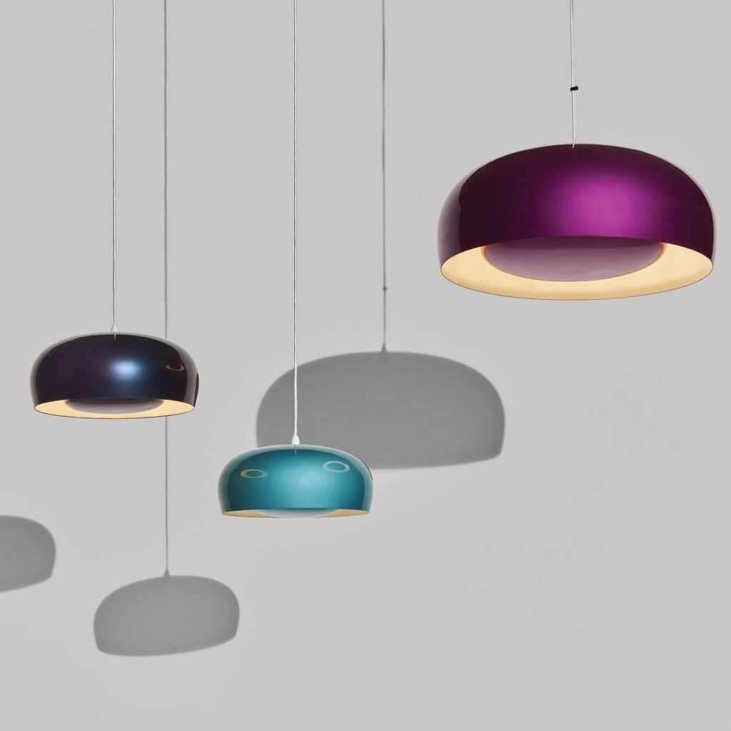 Petite Friture Brush pendant, multiple domes in mixed iridescent colours