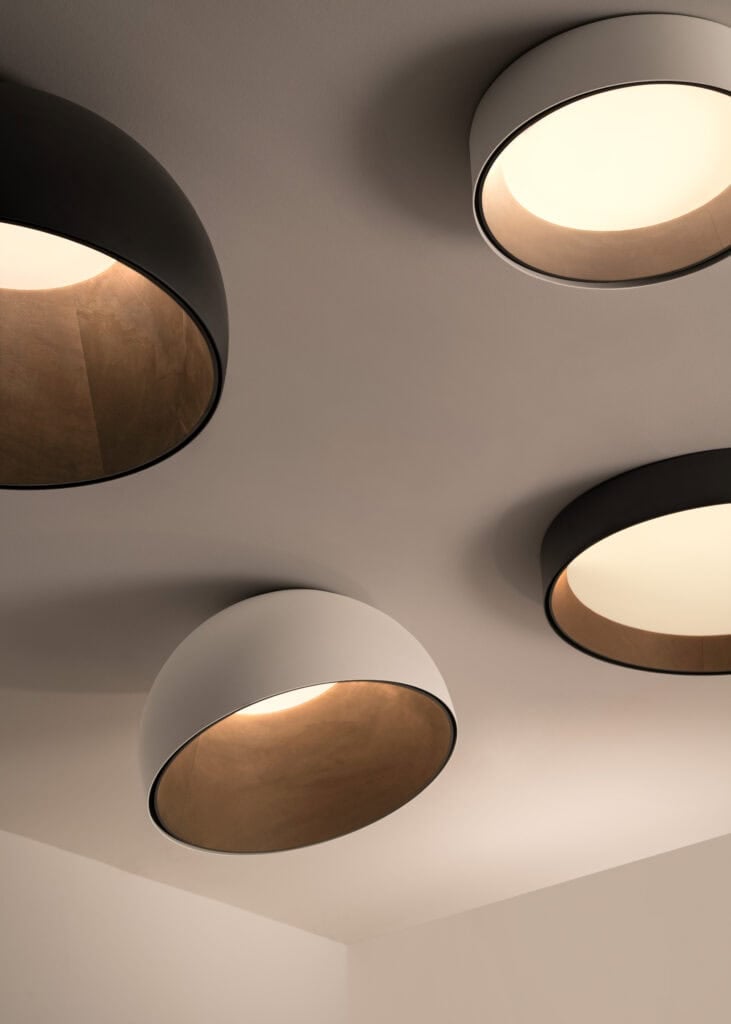 Vibia Duo Petra ceiling mount, multiple fixtures lit at different angles