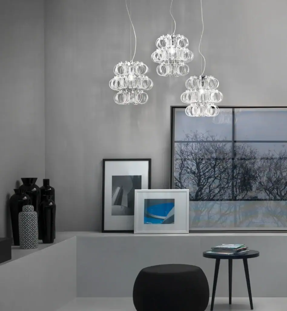 Vistosi Ecos pendant, cluster of three glass bubble pendants