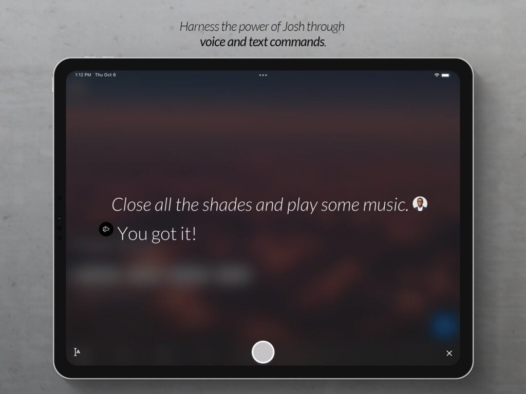 Josh.ai closing the shades and playing music by voice command
