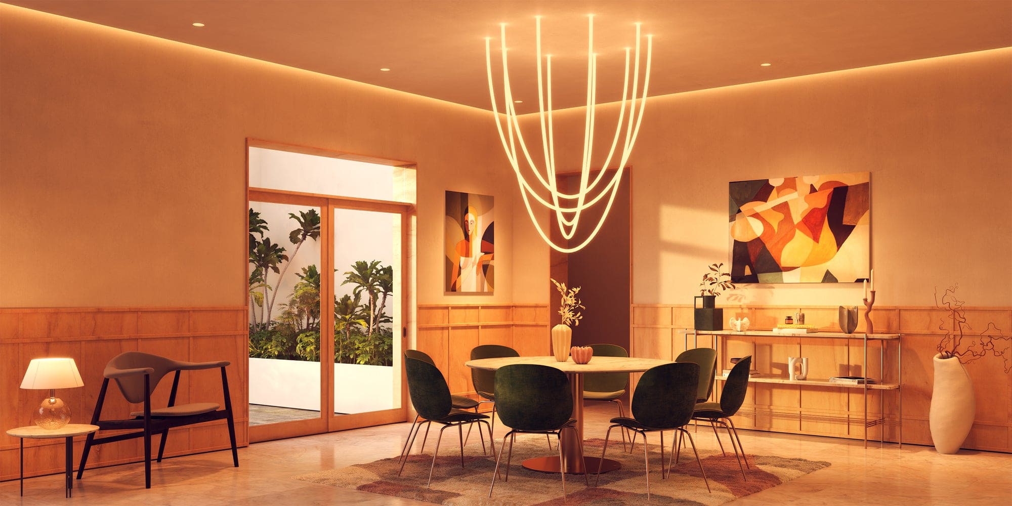 PureEdge Trapeze 360 Pirouette loops of light over a dining table